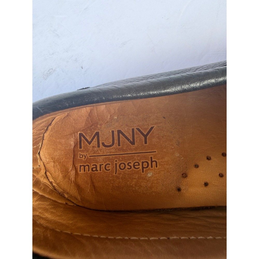 Marc‎ Joseph New York MJNY Black Pebbled Leather Striped Slip On Flat Loafers 7 - Picture 5 of 11